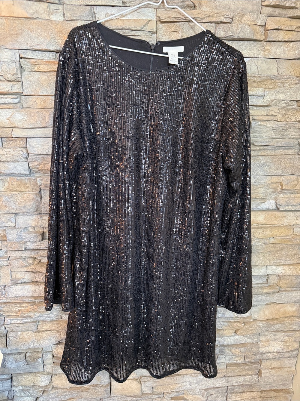 H&M Black Sequin Long Sleeve Mini Dress